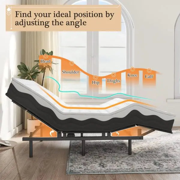 Smart Adjustable Base – Full-Size Bed Frame with Quiet Dual Motors, Zero-G Mode & Custom Presets