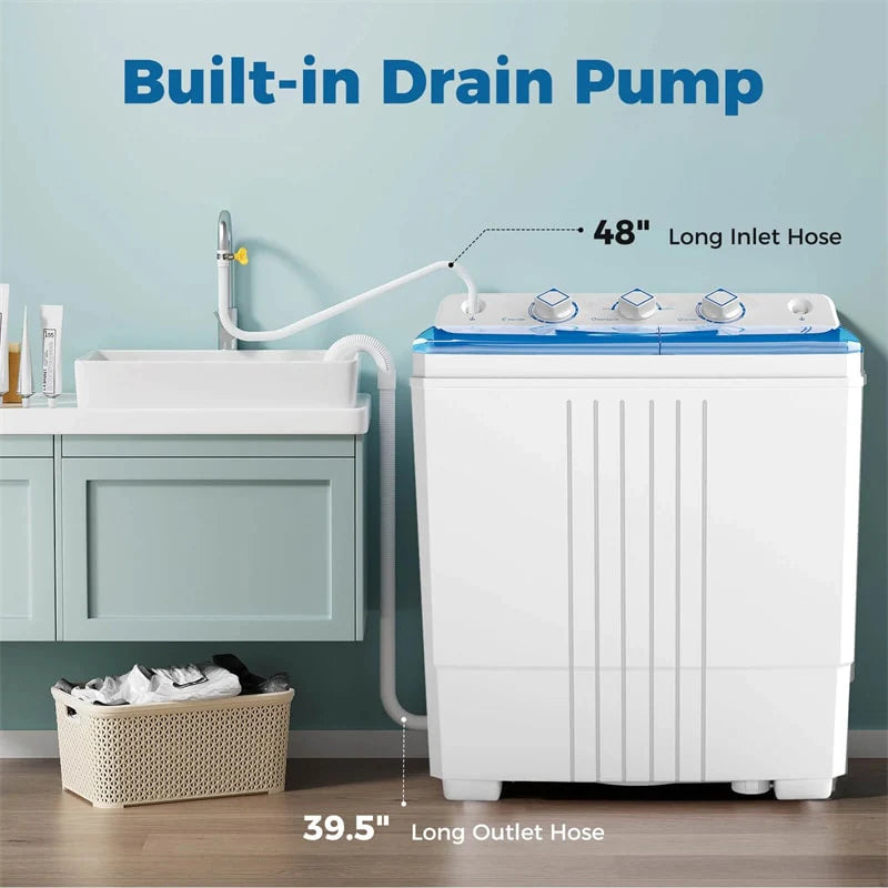 Portable Washing Machine, 2-in-1 Twin Tub Washer Spin Dryer Combo with Built-in Drain Pump, 20LB Capacity & Compact for Apartment, Dorm & RV