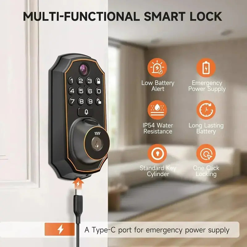 Smart Keyless Door Lock with Built-in Camera: Fingerprint, App & Remote Access Control