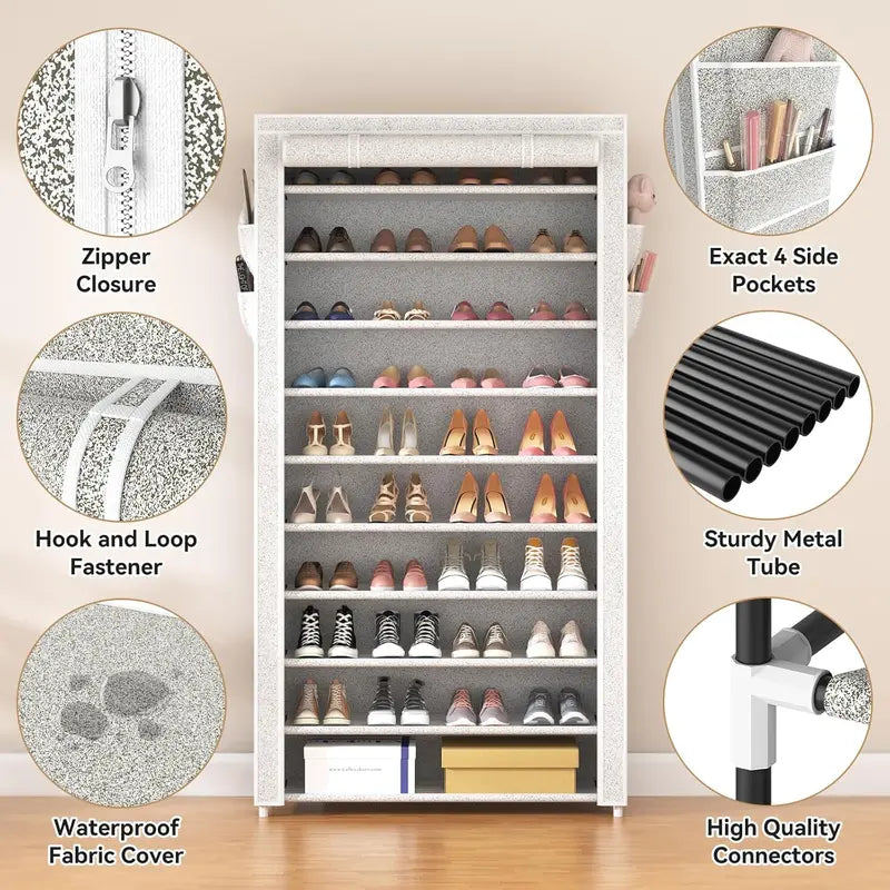 ROJASOP 10-Tier Covered Shoe Rack – Stackable, Tall, High-Capacity Storage Unit