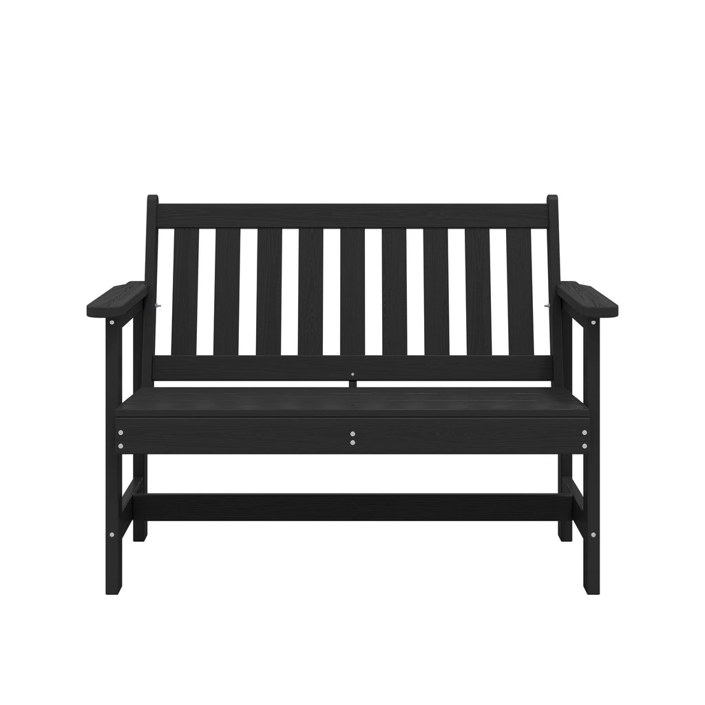 SERWALL Outdoor Bench for 2 - Person, Weather - Resistant HDPE with Aluminum Reinforcement, Supports 660 lb, Comfortable Seating for Patio, Garden, and Porch, Black