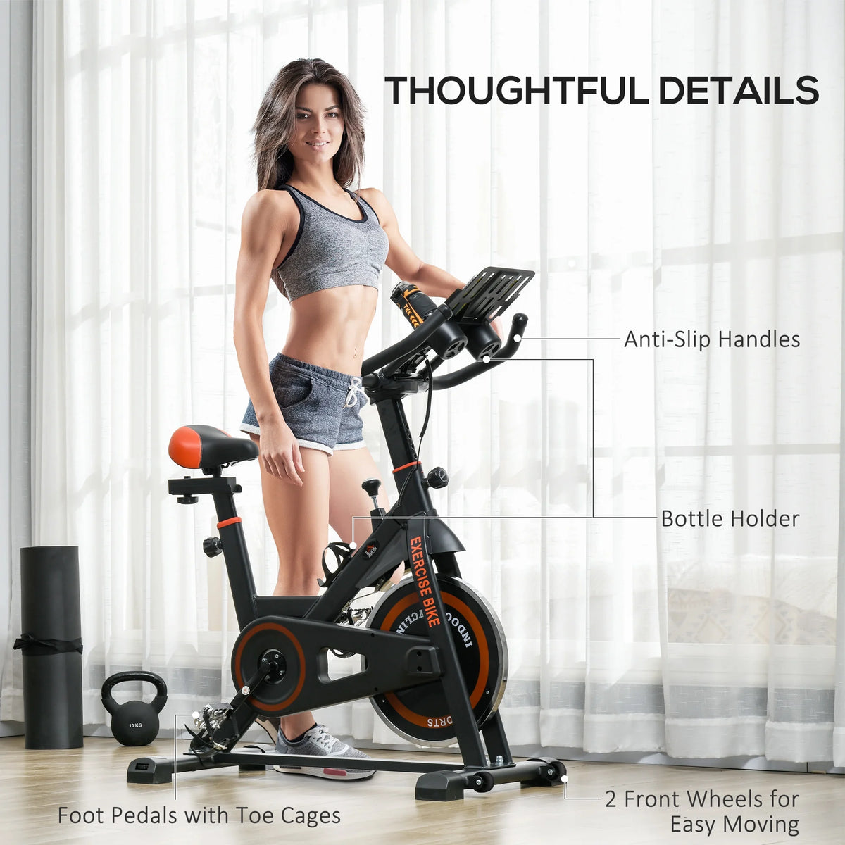 Soozier Exercise Bike, Flywheel Indoor Stationary Bike, Adjustable Height and Resistance, with LCD Monitor, 264 lb. Weight Capacity, Black and Red
