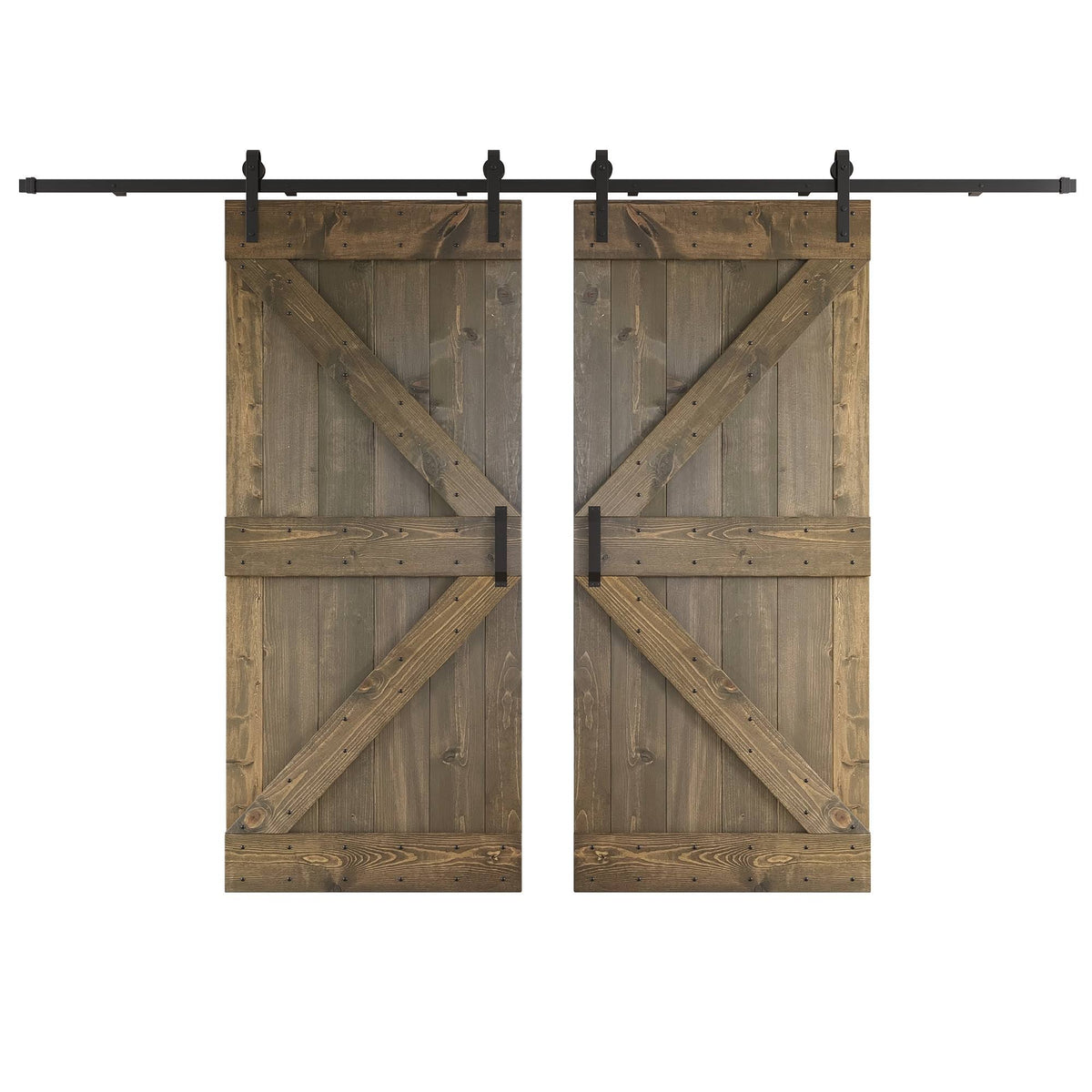 Coast Sequoia Inc K Series 76 in. x 84 in. Smoky Gray DIY Knotty Wood Double Sliding Barn Door with Hardware Kit