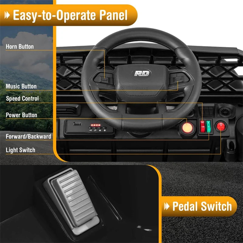 12V Kids Ride On Truck Car, Battery Powered Electric Vehicle with Parental Remote, LED Lights & Music Player for Boys & Girls Aged 3+