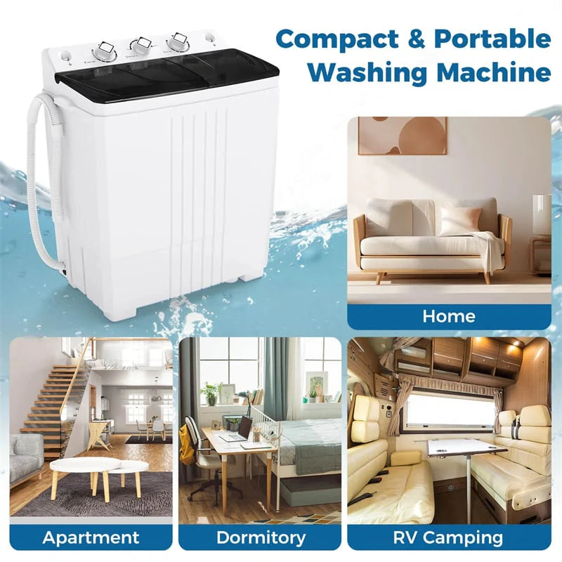 Portable Washing Machine, 2-in-1 Twin Tub Washer Spin Dryer Combo with Built-in Drain Pump, 20LB Capacity & Compact for Apartment, Dorm & RV