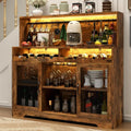 LED-Illuminated Wine & Liquor Bar Cabinet – Multi-Function Coffee Bar with Glass Holders & Buffet Storage