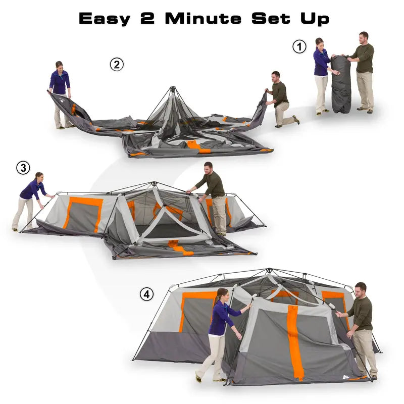 Ozark Trail 20 ft x 18 ft Instant Cabin Tent – 12-Person, 3-Room Design with Attached Screen Room, 56.5 lb Weight