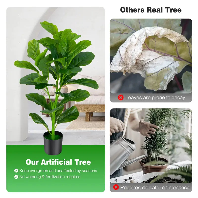 Realistic Fake Fiddle Leaf Fig Tree – Indoor Potted Plant Alternative