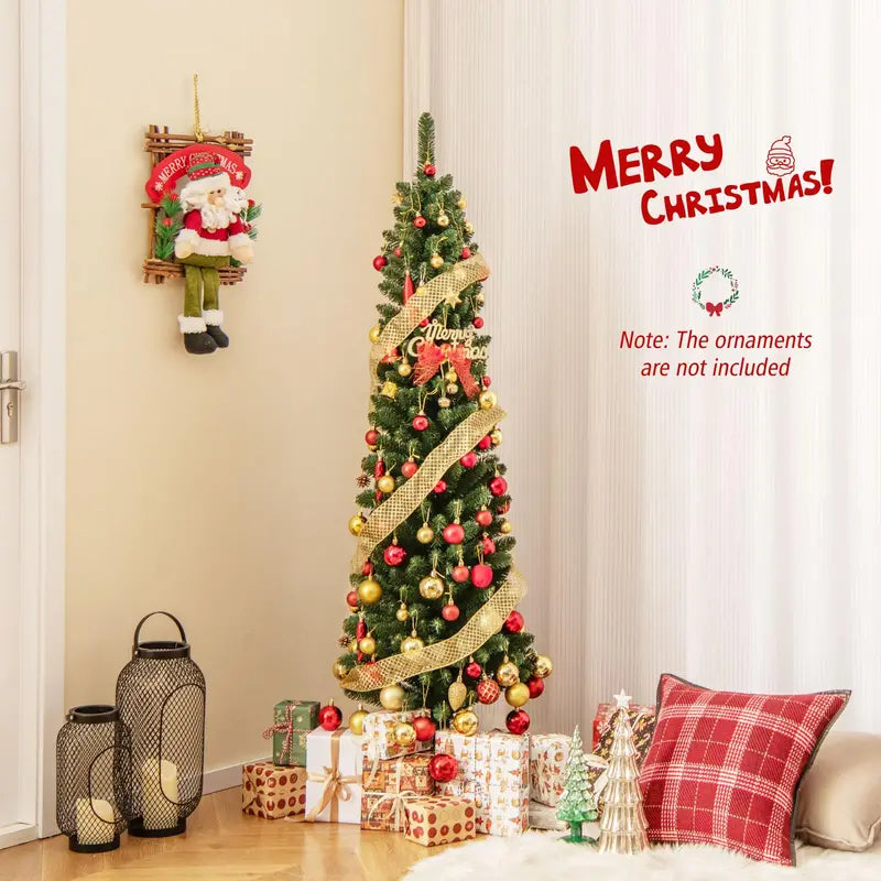 Slender Artificial Christmas Tree (5–8 ft) with Quick-Shape Technology