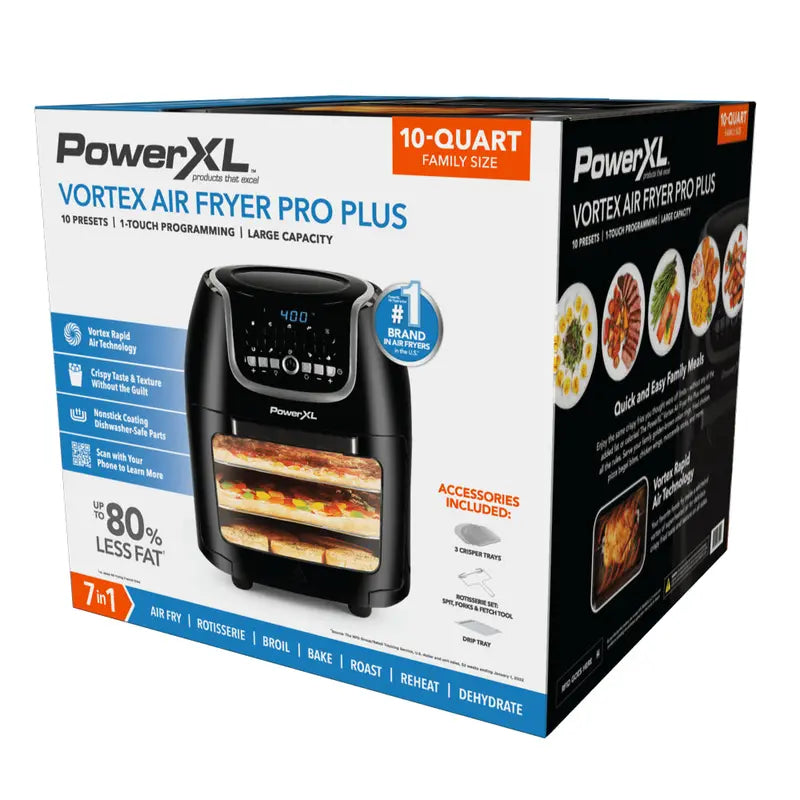 PowerXL Vortex Air Fryer Pro Plus – 10-Quart Capacity, 1700W Rapid Air Technology, Multi-Cook Functionality