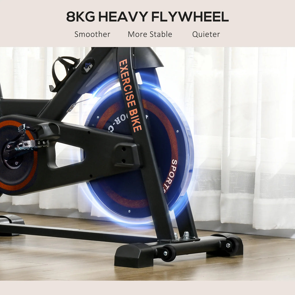 Soozier Exercise Bike, Flywheel Indoor Stationary Bike, Adjustable Height and Resistance, with LCD Monitor, 264 lb. Weight Capacity, Black and Red