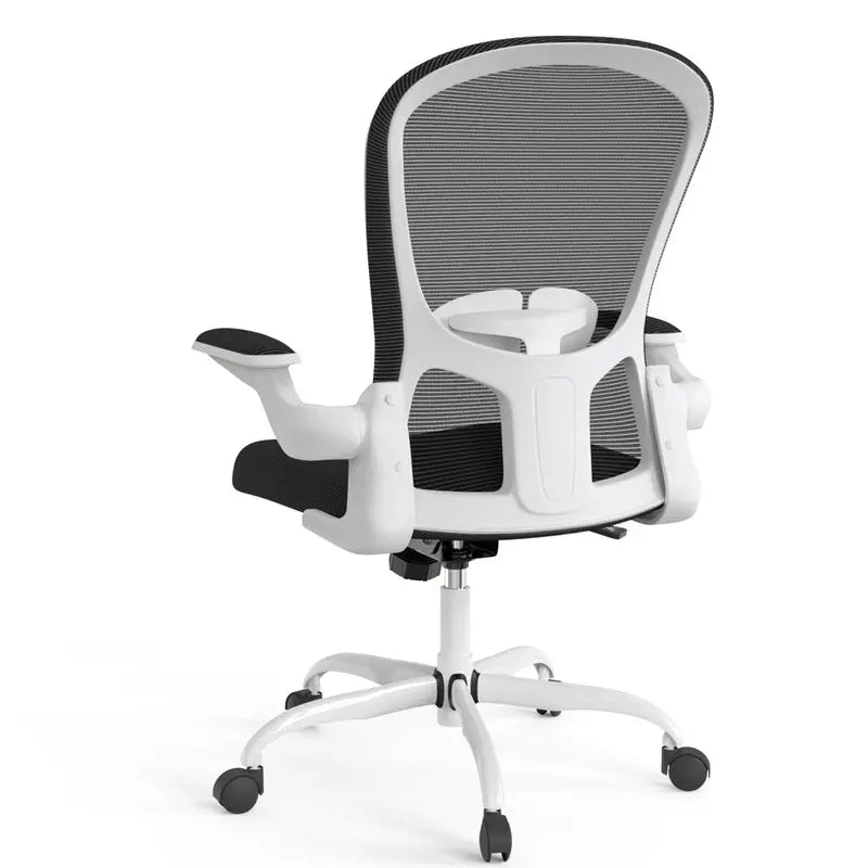 Silybon Ergonomic Office Chair, Adjustable Height with Flip-Up Arms, Breathable Mesh, 300 lbs Capacity, White