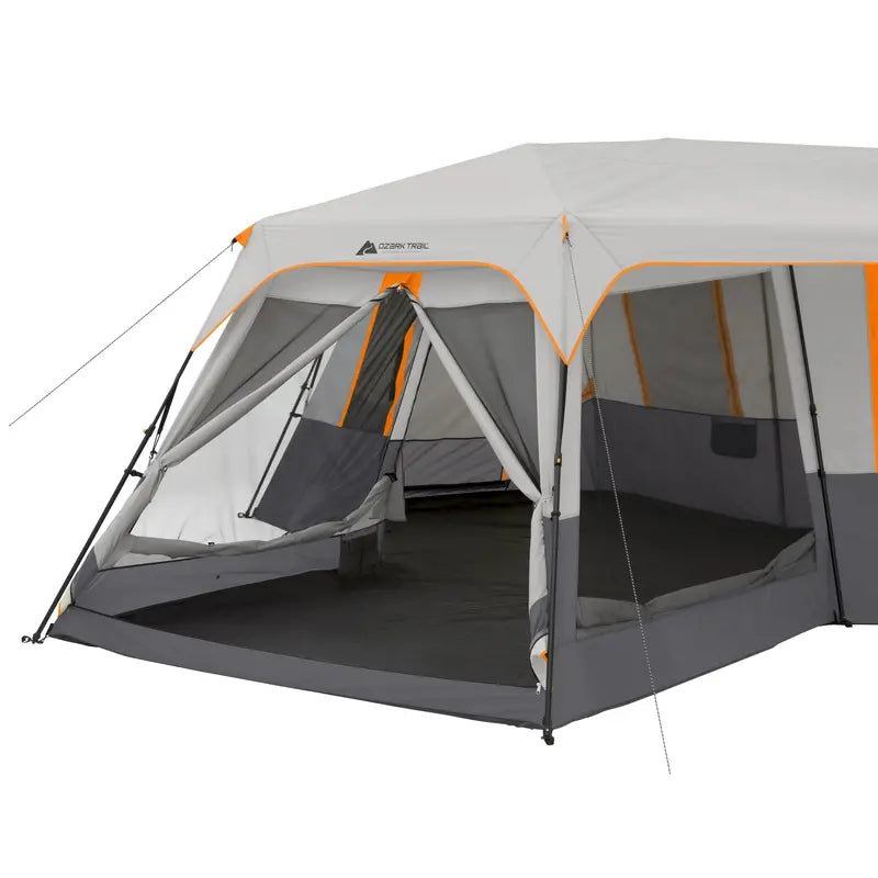 Ozark Trail 20 ft x 18 ft Instant Cabin Tent – 12-Person, 3-Room Design with Attached Screen Room, 56.5 lb Weight