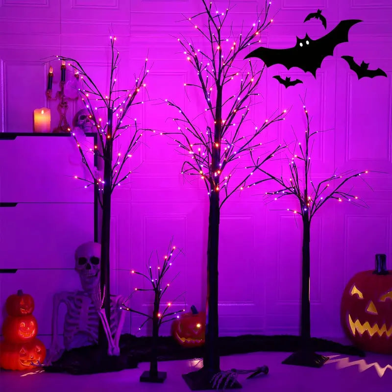 Set of 3 Glow-in-the-Dark Halloween Trees – 96 LED Illuminated Decorations