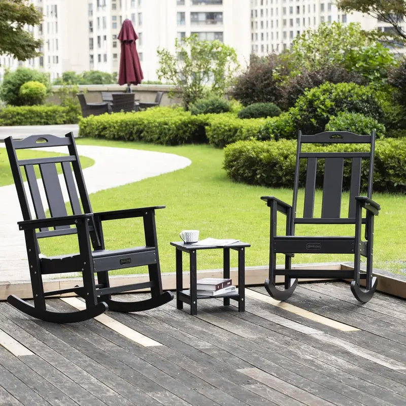 Set of 2 All-Weather HDPE Rocking Chairs – Oversized Porch Rockers for Garden, Deck or Patio Use