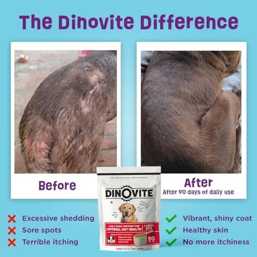 Dinovite Probiotics for Dogs: 90-Day Supply, Supports Skin, Coat, Gut Health, 45+ lbs