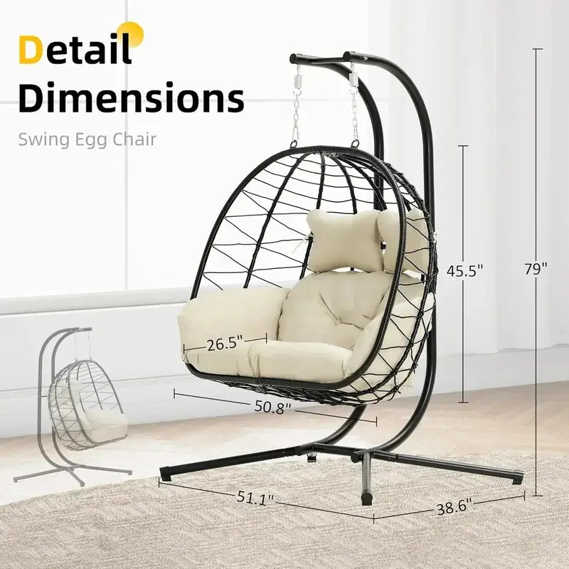 Double Egg Hammock Swing Chair – Foldable UV-Resistant Hanging Loveseat with Stand for Indoor or Outdoor Use