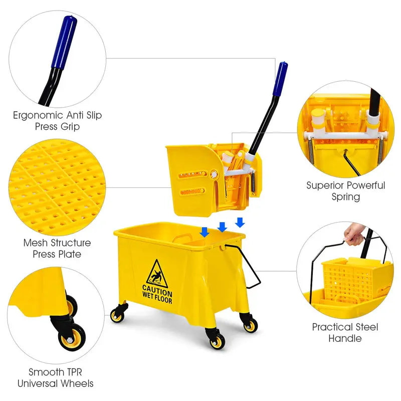 Commercial-Grade Mop Bucket with Wringer – Portable 21-Quart Yellow Cleaning Station