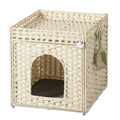Rattan-Woven Litter Box Enclosure with Integrated Mat and Fence-Style Top Cover
