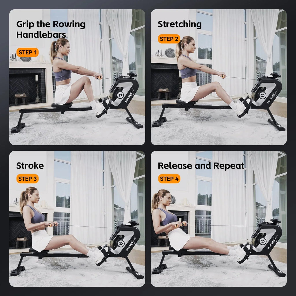 Pooboo Magnetic Rowing Machines Rower Foldable with 8 Level Resistance Indoor Rower Machines with Digital Monitor & Transport Wheels Max Weight up to 350 lb