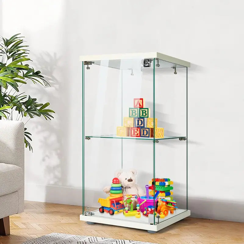 Countertop Glass Display Cabinet – 4-Tier Tempered-Glass Showcase with Locking Door & MDF Base