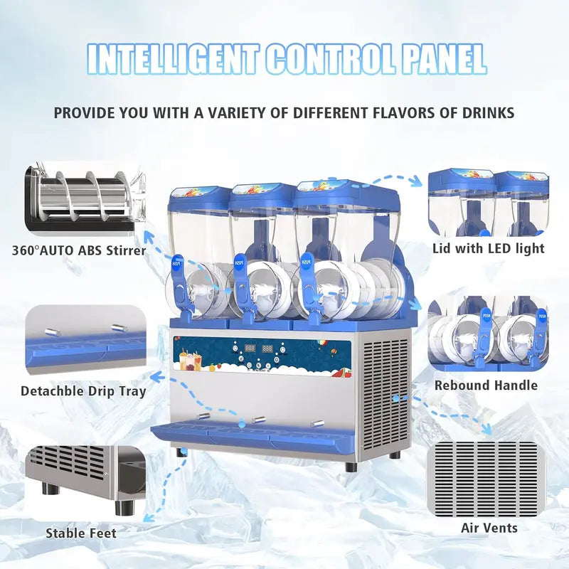 Commercial-Grade Slush Machine – 30L Dual Tanks, 1000W, 304 Stainless Steel, Ideal for Bars & Cafés
