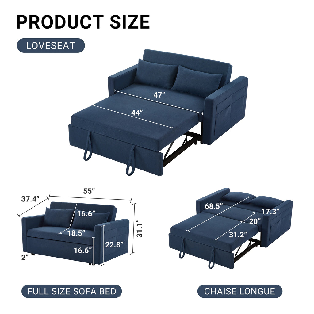 Noodeniya 54" Twins Pull Out Sofa Bed, Modern Convertible Sleeper Couch, Fabric Loveseat for Small Place, Light Gray