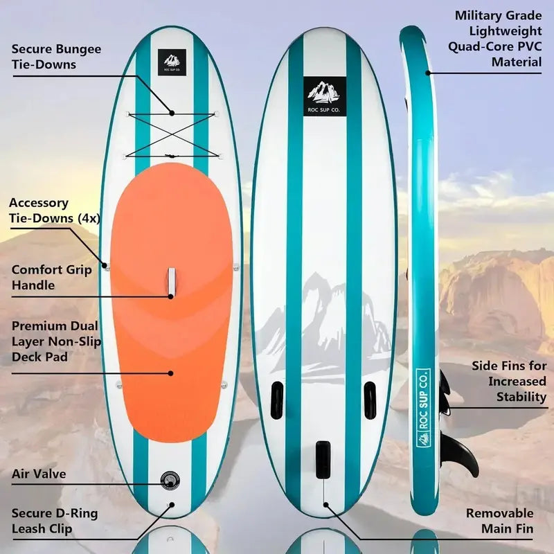 ROC All-in-One Inflatable Stand-Up Paddle Board – Non-Slip Deck & Travel Kit