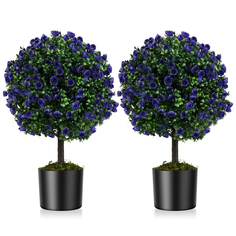 Set of 2 Artificial Purple Rose Topiary Balls – 22-Inch Faux Shrub Arrangements in Decorative Pots