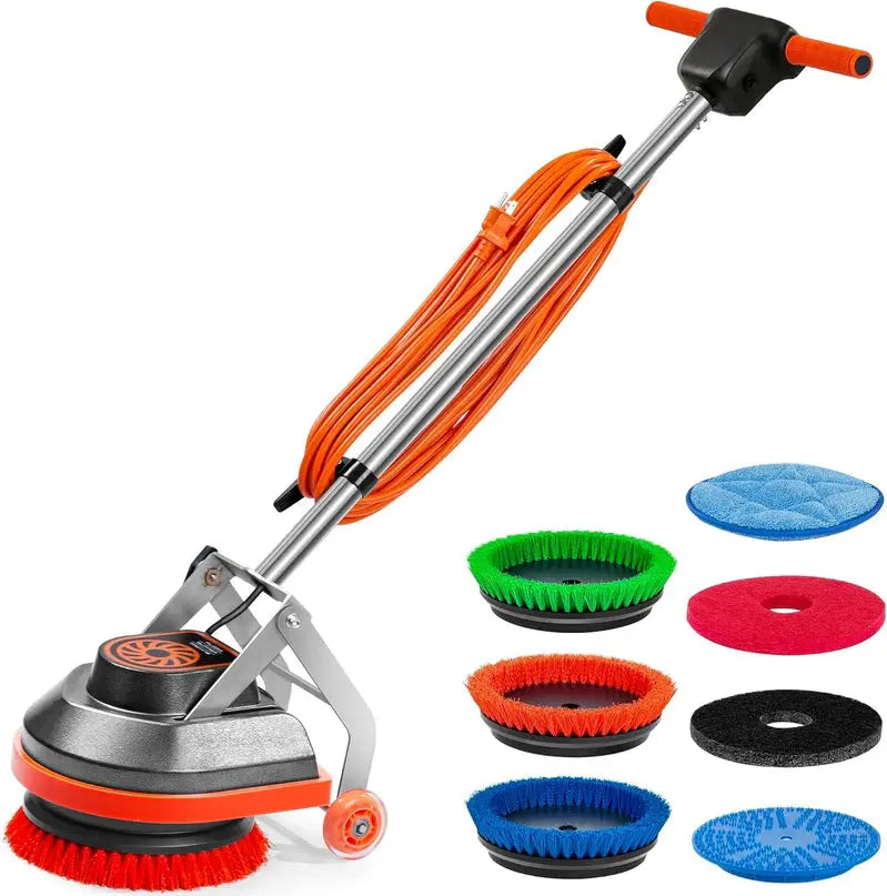 Commercial-Grade Floor Scrubber & Polisher – Heavy-Duty Tile and Grout Cleaner with Brush/Pad System