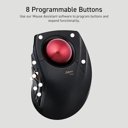 ELECOM DEFT PRO Trackball Mouse – Wired/Wireless/Bluetooth, Ergonomic 8-Button, Red Ball, Windows 11/MacOS