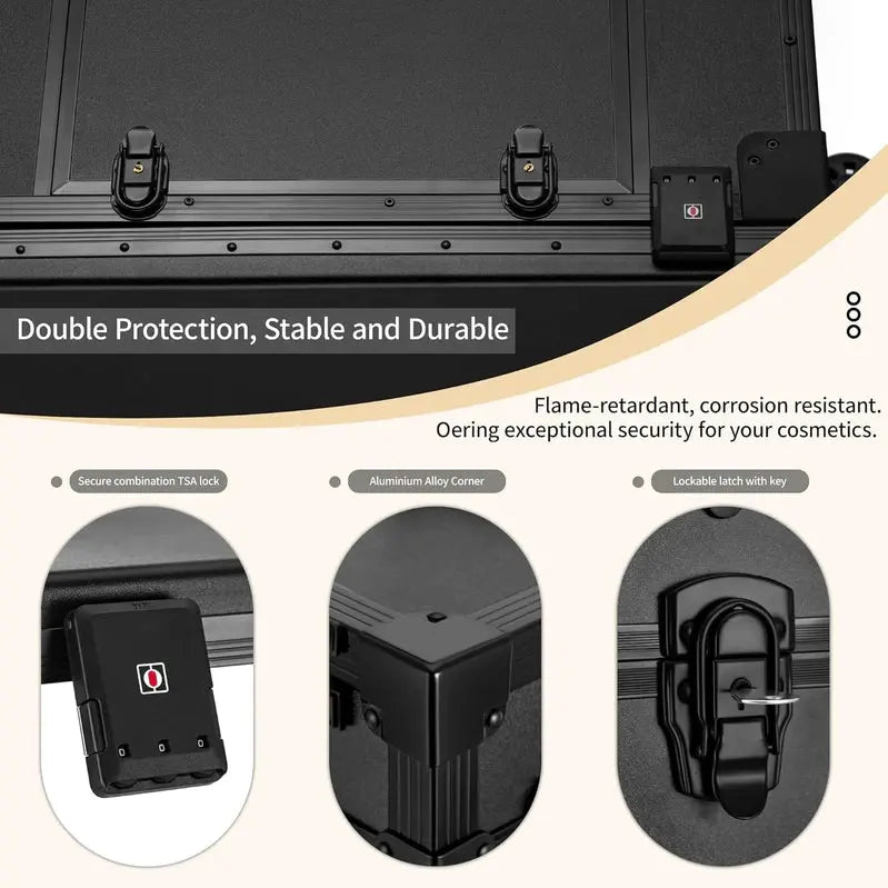 Rolling Manicure Station – LED Mirror, Built-in Bluetooth Speaker, Secure TSA Lock, and Storage Drawers