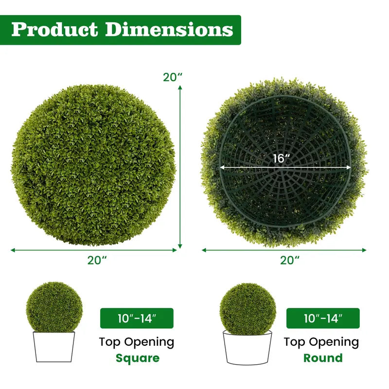 Set of Two 20-Inch Faux Boxwood Topiaries – Outdoor-Ready Round Hedge Balls with Fluffy Texture