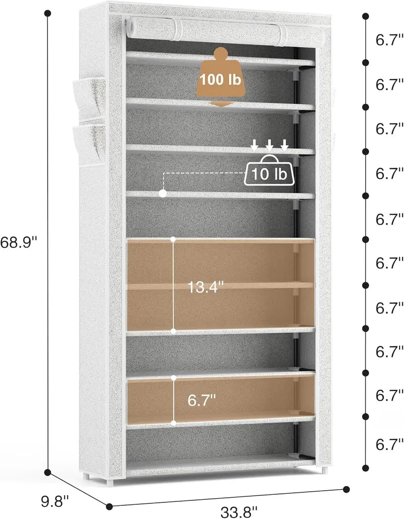 ROJASOP 10-Tier Covered Shoe Rack – Stackable, Tall, High-Capacity Storage Unit