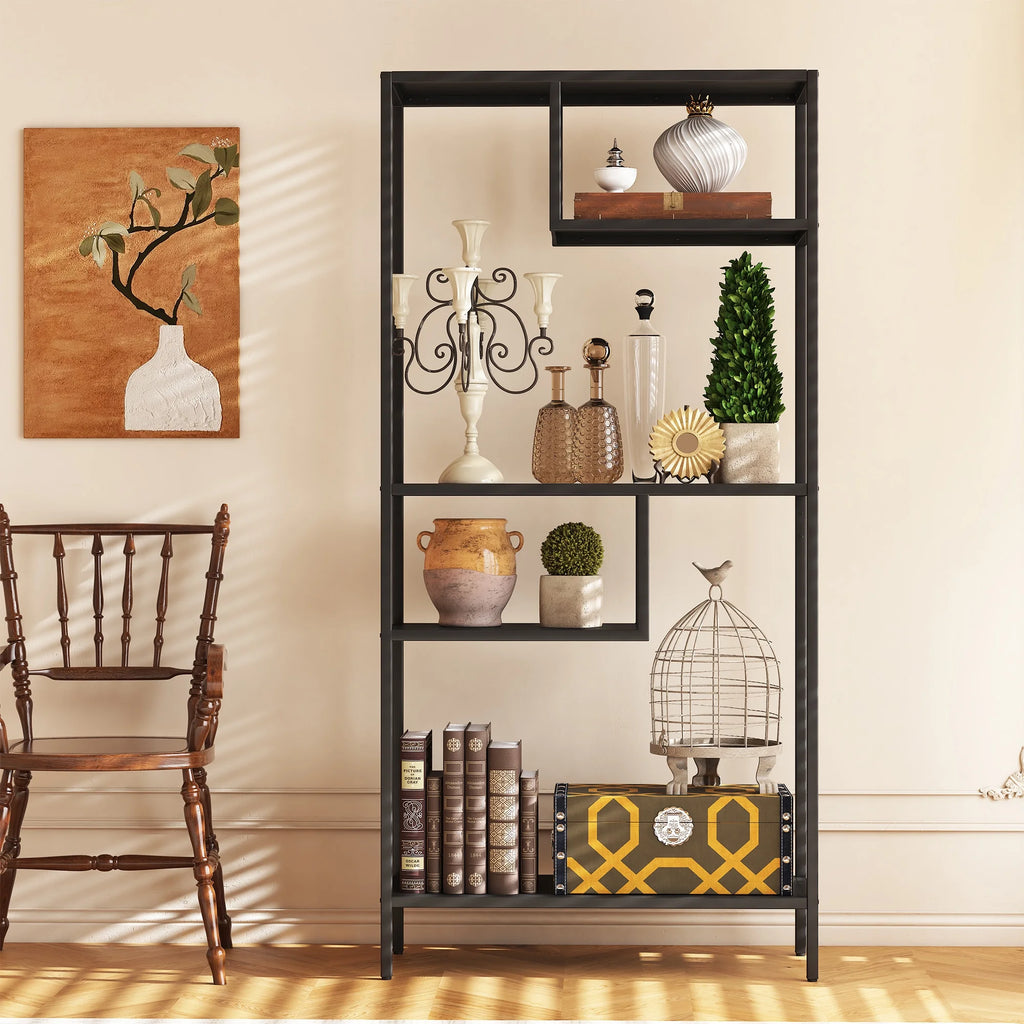 Modern Storage Shelf with 4 Compartments & Metal Legs, Freestanding Organizer, Book Shelves Display Shelves for Living Room, Bedroom, Home Office