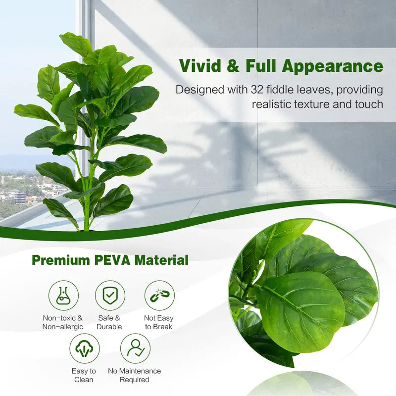 Realistic Fake Fiddle Leaf Fig Tree – Indoor Potted Plant Alternative