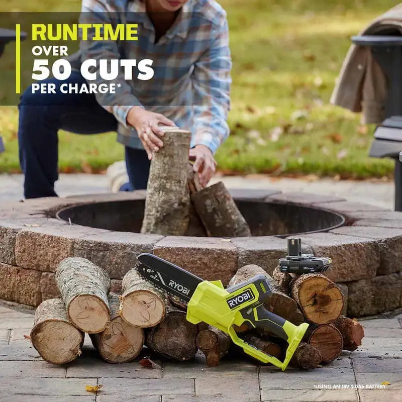 RYOBI ONE+ 18V 6″ Cordless Pruning Chainsaw Tool Only – Compact, Tool-less Tensioning, Oil-Free, 3-Year Warranty