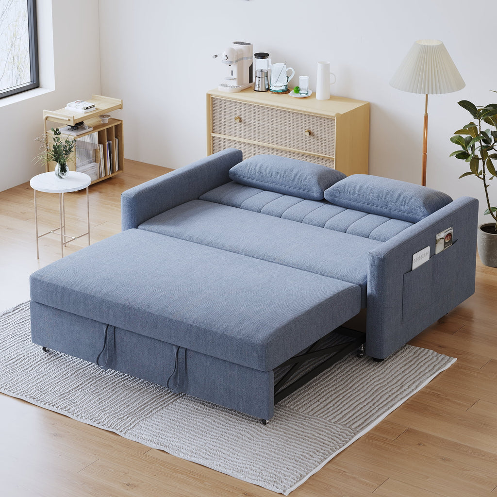 Noodeniya 54" Twins Pull Out Sofa Bed, Modern Convertible Sleeper Couch, Fabric Loveseat for Small Place, Light Gray