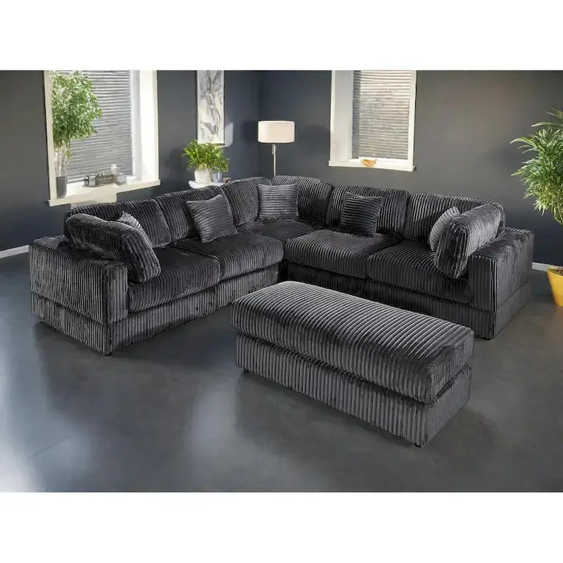 Oversized Corduroy L-Shaped Modular Sectional Sofa – Customizable 6-Piece Configuration