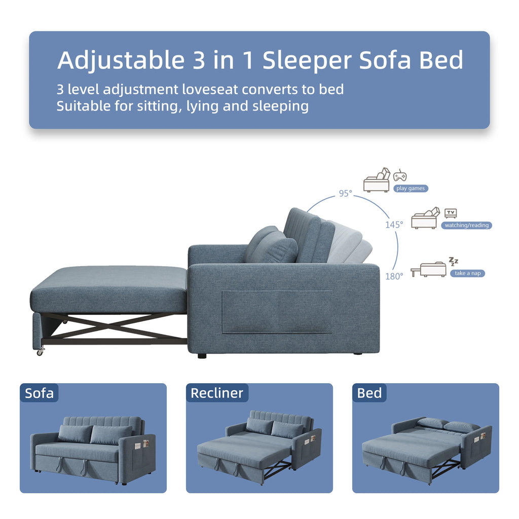 Noodeniya 54" Twins Pull Out Sofa Bed, Modern Convertible Sleeper Couch, Fabric Loveseat for Small Place, Light Gray