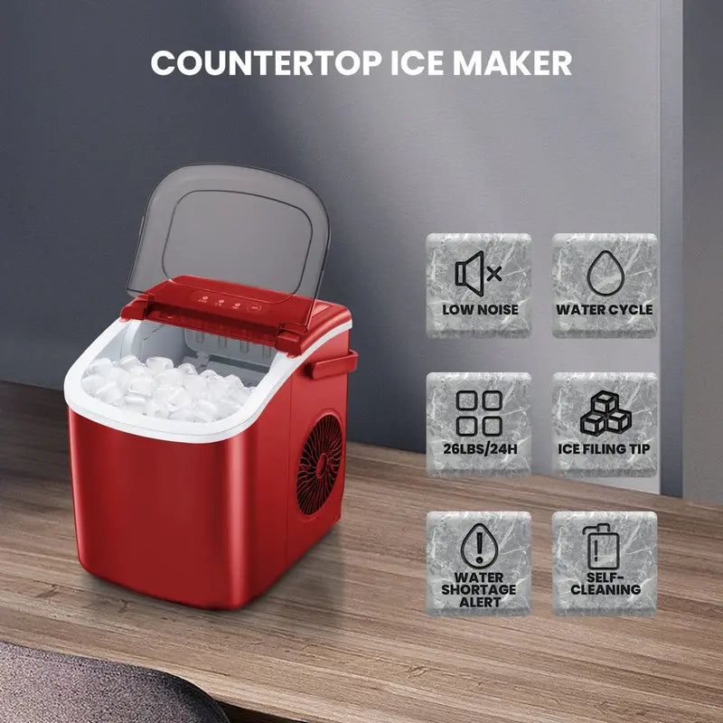 KISSAIR Compact Ice Maker – 26 lbs/Day Countertop Unit with Self-Cleaning Function