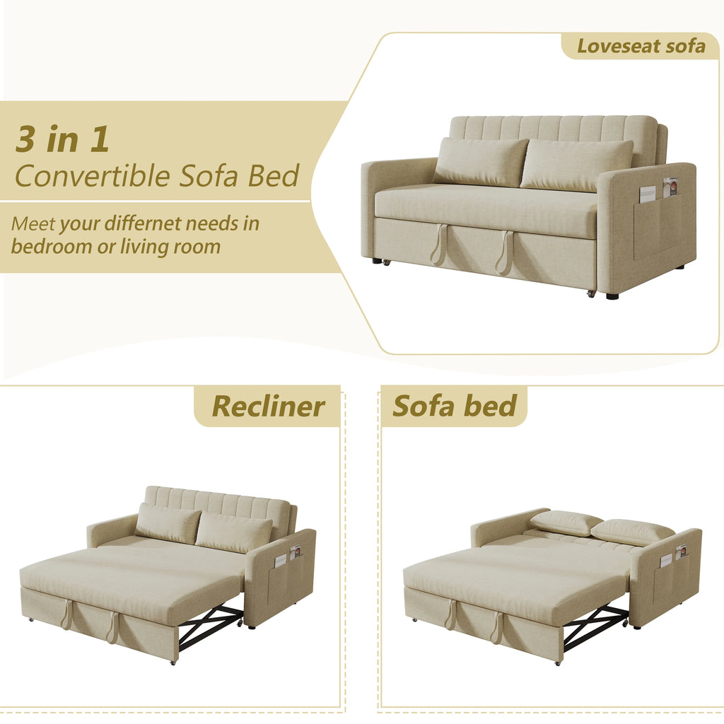 Noodeniya 54" Twins Pull Out Sofa Bed, Modern Convertible Sleeper Couch, Fabric Loveseat for Small Place, Light Gray