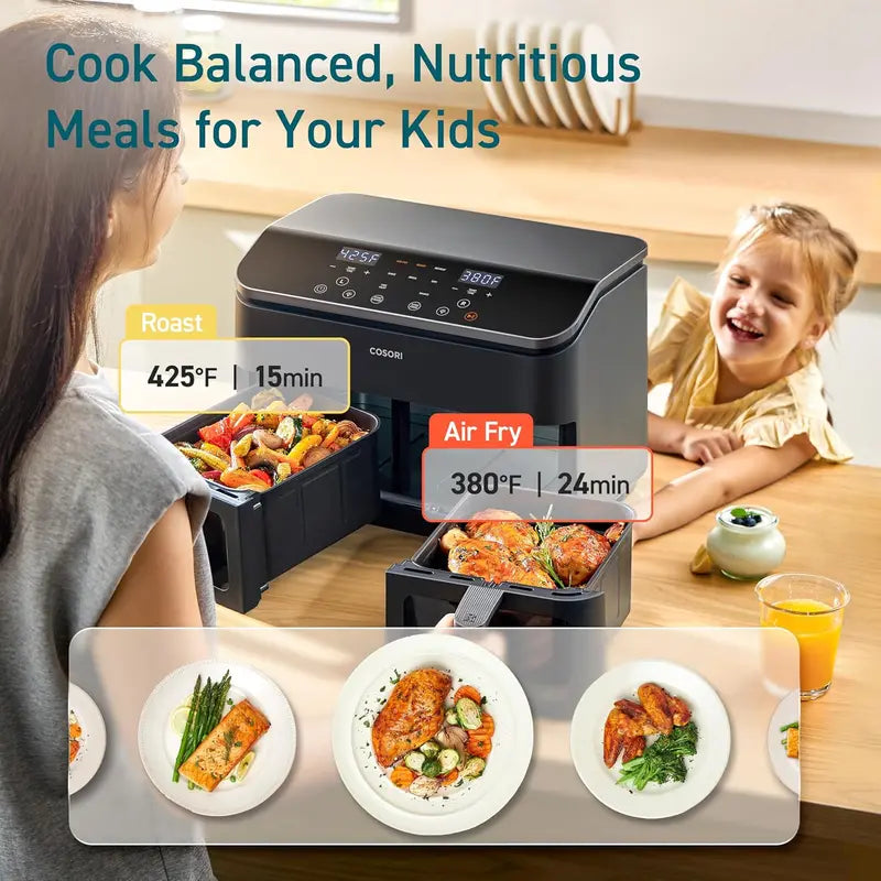 COSORI 9QT Dual-Basket Air Fryer – 10-in-1 Smart Cooking for Balanced Family Meals