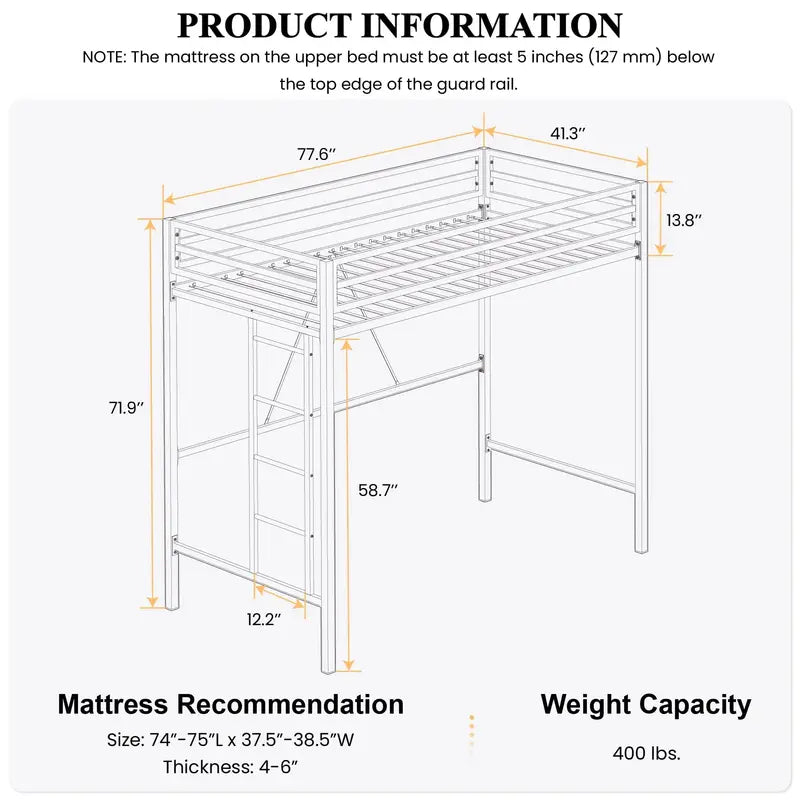 SHA CERLIN Twin Loft Bed – Space-Saving, Heavy-Duty Elevated Frame for Kids' Rooms & Dorms