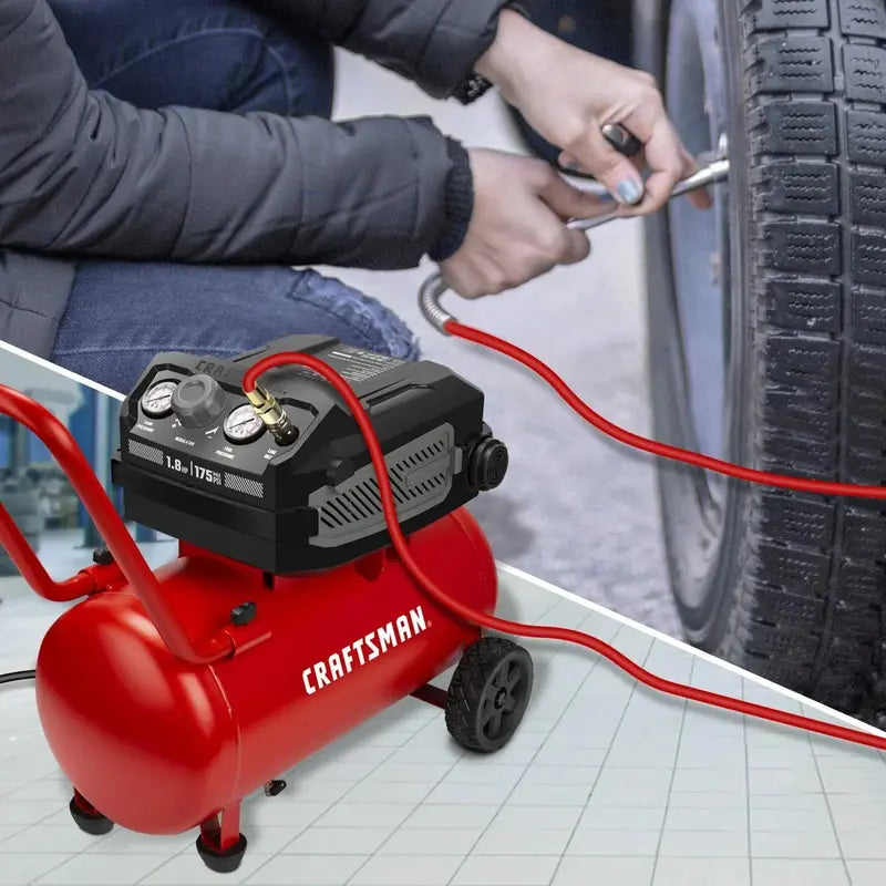 CRAFTSMAN HARD 10-Gallon Oil-Free Air Compressor – 1.8 HP, 175 PSI, 4.0 CFM @ 90 PSI, Portable Design with Oversized Wheels (Model CMXECXA0201041)