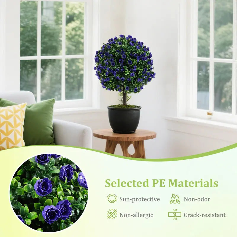 Set of 2 Artificial Purple Rose Topiary Balls – 22-Inch Faux Shrub Arrangements in Decorative Pots