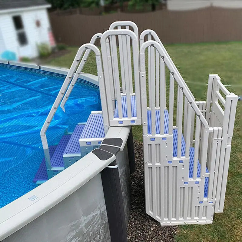 Plastics Warm Gray Above-Ground Pool Set – Includes Blue Safety Steps and Secure Closure System