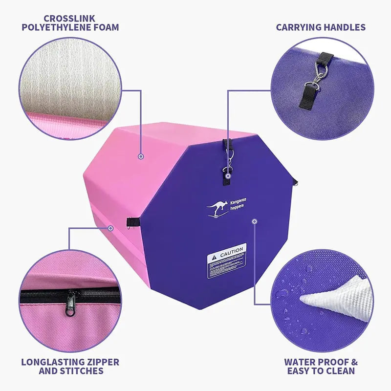 Kangaroo Hoppers Octagon Tumbling Mat – 24″ x 26″ Gymnastics & Fitness Mat with Carry Handles (Pink/Purple)