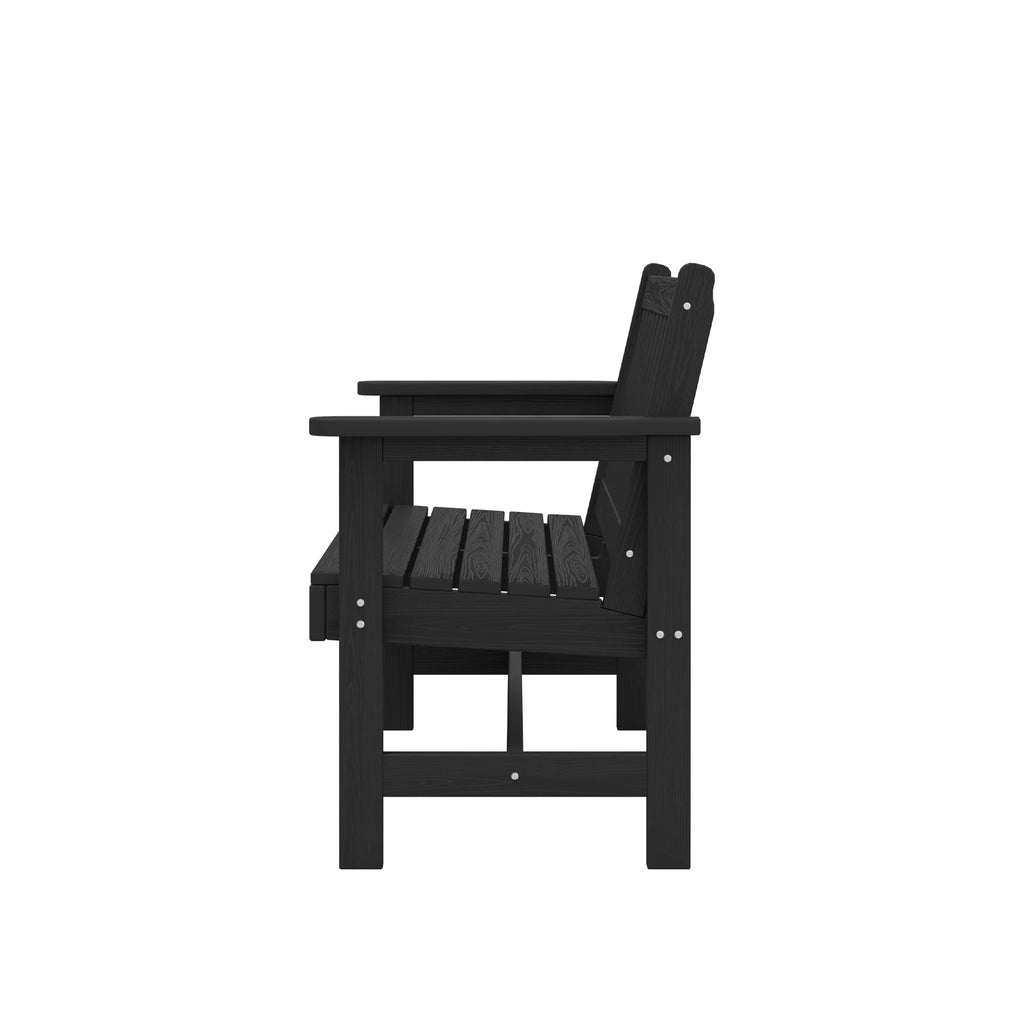 SERWALL Outdoor Bench for 2 - Person, Weather - Resistant HDPE with Aluminum Reinforcement, Supports 660 lb, Comfortable Seating for Patio, Garden, and Porch, Black