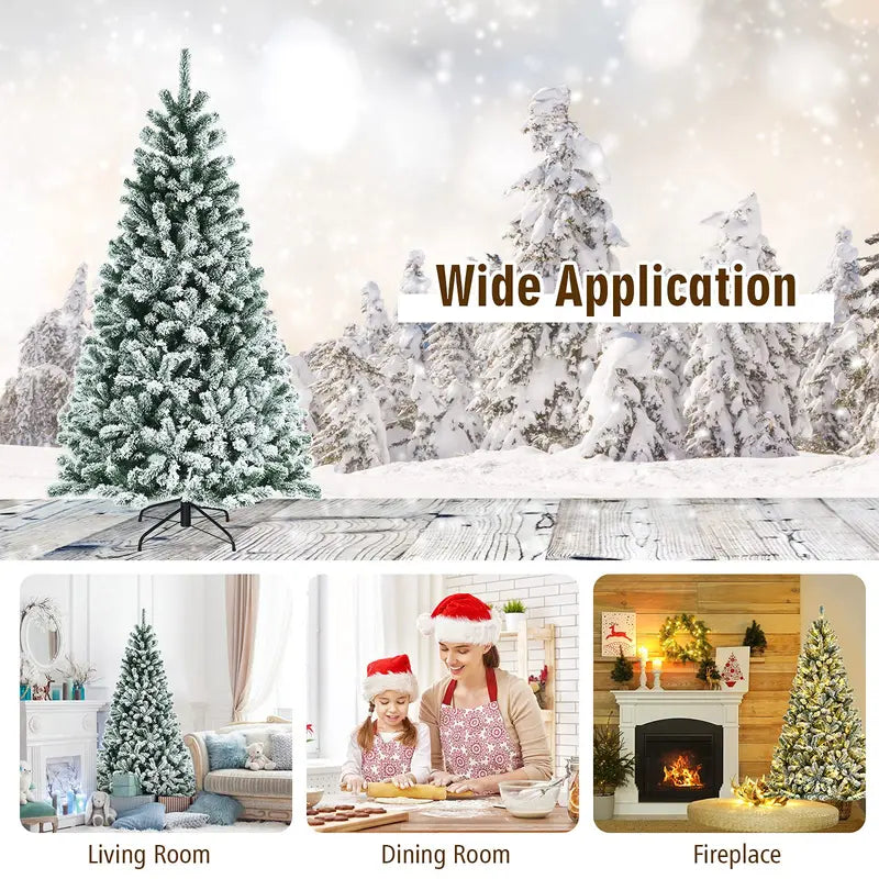 Snow-Flocked Artificial Christmas Tree – Realistic Hinged Fir Design with Natural Branch Texture